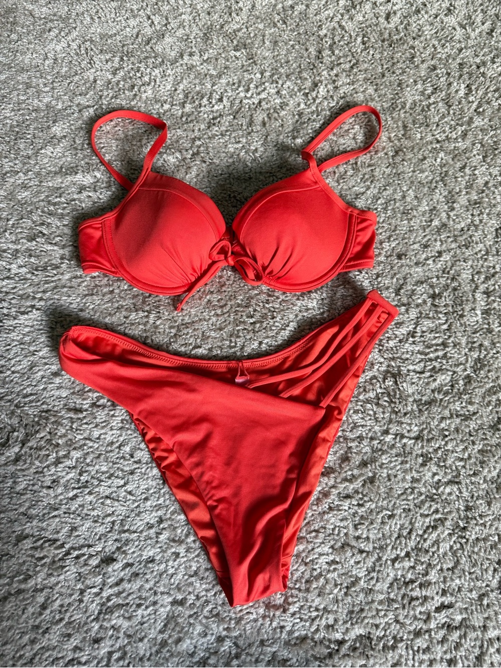 Victoria’s Secret Orange Bikini Set - Padded Tie-Front Top & Cut out Bottom S/M